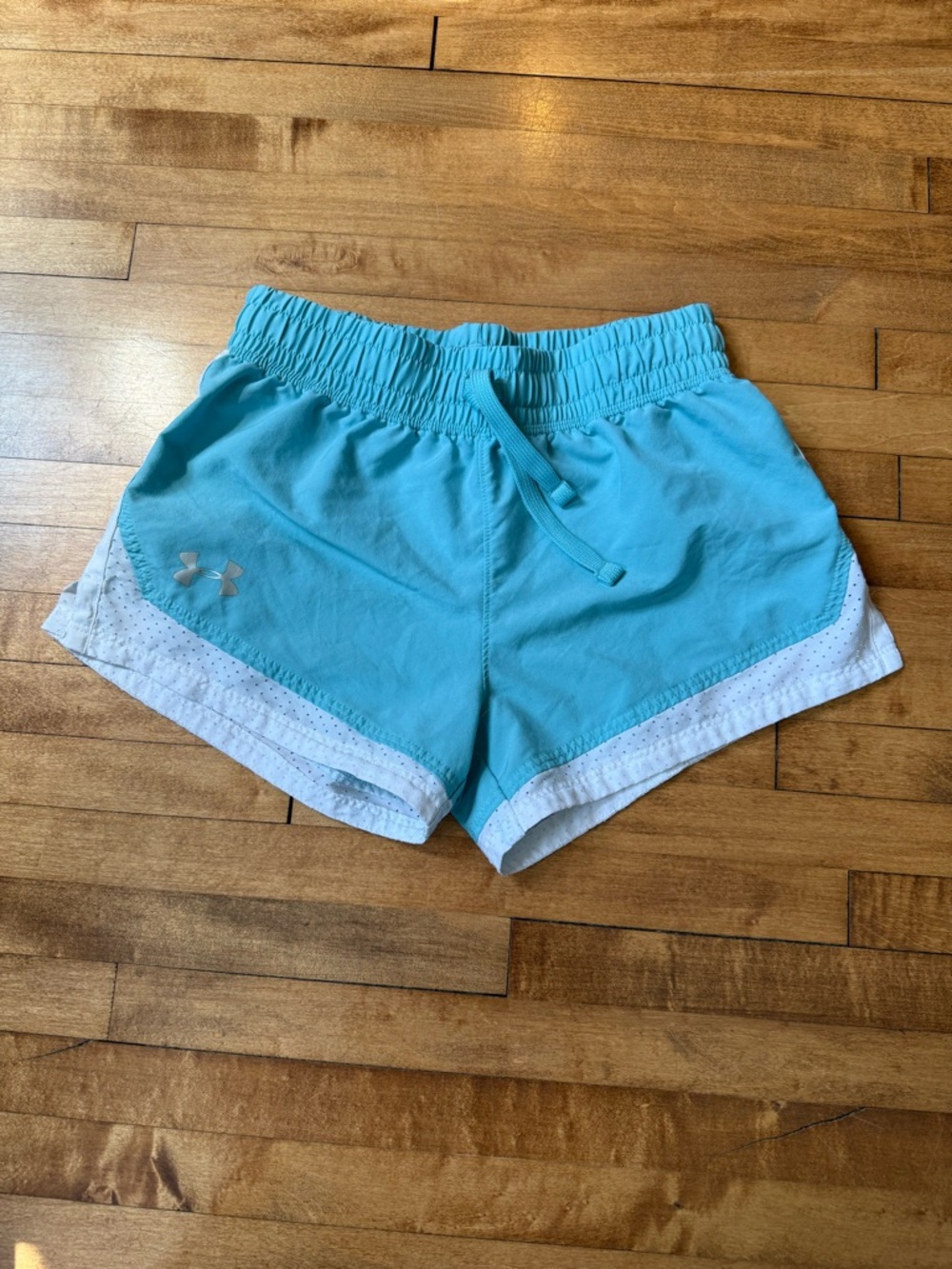Under Armour Aqua Blue Athletic Running Shorts with White Trim